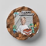 Minecrafting Happy Birthday Geburtstag – Essbares Zuckerbild mit Foto, Runde Tortenaufleger -...