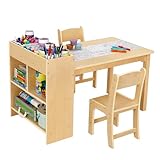 OOOK Kindertisch mit 2 Stühlen, Basteltisch Kindersitzgruppe mit Stauraum aus Holz,...