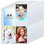 100 Stück Fotohüllen DIN A4,Transparent Postkartenhüllen 4 Fächer Fotosichthüllen 4 Taschen...