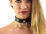 Halsfessel mit Ring der O schwarz rot Slave Halsband schmal Bondage Leder Style (schwarz)