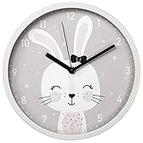 Hama Kinder Wanduhr Lovely Bunny ohne Ticken (runde Kinderuhr mit Hasen Motiv, batteriebetriebene...