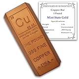 Briefbeschwerer aus Kupferbarren, 0,5 kg, 999 reines Chemieelement, mit Echtheitszertifikat Mint...