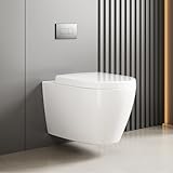 WC Hängend Spülrandlos Toilette, Wand-WC Set aus Keramik mit Toilettendeckel Abnehmbaren...