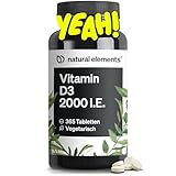 natural elements Vitamin D3 2000 I.E. – 365 Tabletten – für Knochen und Immunsystem –...