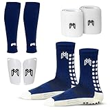 MediCaptain Fußball-Griffsocken, Schienbeinschoner, vorgeschnittene Sockenärmel und Schutzgurte,...