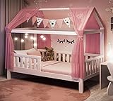 Alcube Hausbett 90x200 mit Rausfallschutz - Modell 2022 - vielseitiges Holz Kinderbett für Jungen &...