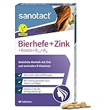 sanotact Bierhefe + Zink • 60 Tabletten Haut Haare Nägel Vegan • Haar Vitamine mit Bierhefe,...