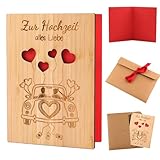 Hochzeitskarte Holz mit Umschlag,15x11cm Grußkarten zur Hochzeit,Holz Herz Liebesbrief...