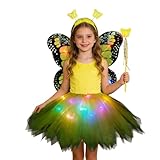 Generisch Schmetterlingskostüm für Mädchen, Tutu- mit LED-Beleuchtung, Stirnband mit...