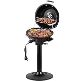 CUSIMAX Elektrischer Elektrogrill Standgrill mit Deckel und Standfuß, Regulierbaren Thermometer und...