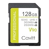 Cavitt V90 SD-Karte 128 GB für DSLR-Kameras, professionelle UHS-II 300R/260 W, Sdxc V90...