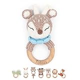 Muckelmeister Greifling personalisiert mit Namen - Holz Beißring Baby gehäkelte Tiere - Babyrassel...