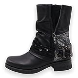 Damen Stiefeletten Biker Boots - Stiefel mit Nieten Schuhe Blockabsatz - Bequeme Herbst Winter...