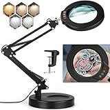 MagnieOpti 10X Lupe mit Licht und Ständer, Echter Glaslinse 2-in-1 Lupenlampe und Klemme, LED...