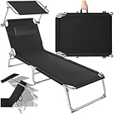 tectake® Sonnenliege mit Dach, Strandliege klappbar, leichte Gartenliege, Outdoor Liegestuhl mit...