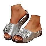 Plateau Sandalen Damen Farbblock Keilsandalen Frauen - Slipper Sommer 3d-Blume Strandschuhe Mädchen...