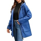 MJGkhiy Regenjacke für Damen, lang, leicht, Trenchcoat, Regenschutz, winddicht, mit Kapuze,...