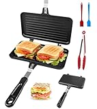 GZqiancang 4 Stücke Doppelseitige Bratpfanne,Sandwich Maker mit 1 Küchenzange aus Edelstahl und 2...