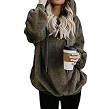 Petalum Damen Kapuzensweatshirt, Plüsch, warm, Langarm, Reißverschluss, lässiger Stil, für...