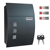 SONGMICS Briefkasten Wandbriefkasten mit Sichtfenster, Platz für Namen, 2 Schlüssel, Grau...