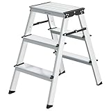 SONGMICS Leiter, Trittleiter, Aluleiter mit 3 rutschfesten Stufen, klappbar, Stehleiter,...