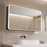 Moderner Badezimmer-Medizinschrank aus Aluminiumlegierung mit LED-Lichtern und HD-Spiegel,...