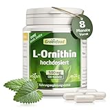 L-Ornithin, hochdosiert, 500mg - 120 Kapseln, vegan. Reines L-Ornithin – gewonnen aus natürlicher...