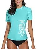 BesserBay Damen Rash Guard Neopren Shirt Kurzarm UV Shirts Wasser Rash Guard UV Schutzkleidung Blue...