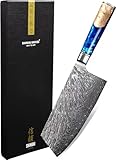 Shinrai Japan Japanisches Hackmesser 19 cm - Kochmesser - Damastmesser - Epoxy Saphir - Mit...