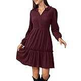Alaster Queen Damen HerbstKleid Elegant Festlich Winter Herbst Kleid v Ausschnitt Langarm kurz...
