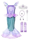 JerrisApparel Mädchen Prinzessin Meerjungfrau Kostüm Halloween Party Kleid (Lila mit Zubehör,...