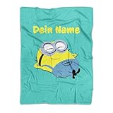 PICANOVA Minions Decke Personalisierte mit Name 200x150cm - Premiumqualität Kuscheldecke für...