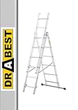 DRABEST - Home - Aluminium-Leiter - 3x6 Sprossen - Max. 2,97 m lang - Max. Arbeitshöhe 3,98 m - bis...