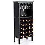 GIANTEX Weinschrank Holz, Weinregal Flaschenregal für 20 Flaschen mit Glasaufhänger, Weinständer...