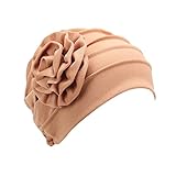 Skin Hats Damen Soft Monochrome Side Applique Blume Hijab Hut Muslim Baotou Hut Ohrenschutz für...