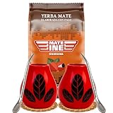 Yerba Mate-Tee Set für Zwei●Paraguayische Yerba Mate Mateine Guarana 500g●2x Keramik mate-tee...