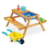 Relaxdays Kindersitzgruppe Holz, 2in1 Spieltisch & Matschküche, Picknicktisch für Garten, HxBxT:...
