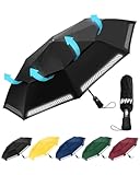 Chakipee Regenschirm Sturmfest Taschenschirm mit Reflexstreifen Schwarz Umbrella Kompakter Reise...