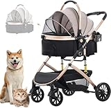 LPOTIUS Haustier Kinderwagen Faltbar, 3 in 1 Hundewagen mit Abnehmbarer Reisesitz Hundebuggy...