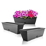 BigDean 3x Blumenkasten mit abnehmbarem Untersetzer Anthrazit 50 cm lang aus bruchsicherem...