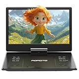 POFOTO 15,7' Tragbarer DVD-Player mit 14,1' HD-Schwenkdisplay, 6h Akkulaufzeit, Zonenfrei,...