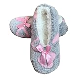 JAWSEU Damen Indoor Schuhe Plüsch Bettschuhe Weiche Stoppersocken Ballerina Kuschelsocken Stricken...