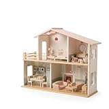 Mini Holzpuppenhaus – Holz-Puppenhaus mit Möbeln, Buntes Spielhaus für Kinder, Robustes...