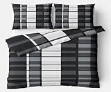Leonado Vicenti Fleece Bettwäsche Set Kuschelig Warm Weich Schwarz Grau Weiß Kariert Ornamente...