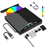 Dictien Externes CD DVD Laufwerk, Extern USB 3.0 Type-C mit SD/TF-Kartenleser Tragbar CD/DVD +/-RW...