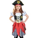 Sincere Party Mädchen Piraten Kostüm Piraten Kleid mit Hut Größe 5-6 Jahre