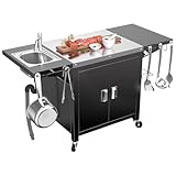 GFTIME Grillwagen, Outdoorküche, Mobiler Pizzaofen-Tisch, Edelstahl Rollen kücheninsel mit...