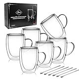 LIBWYS Doppelwandige Kaffeegläser 6x350ml mit Löffel, Cappuccino, Latte Macchiato Gläser,...