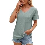 Damen-Top, V-Ausschnitt, Flügelärmel, Rüschen, Ösen, Spitze, Patchwork, Damen-T-Shirt, lässig,...