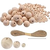 120 Stück Holzperlen Holzkugeln mit Loch 3 Größen (20mm,15mm,10mm) Runde Holzperlen Natur...